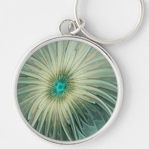 Abstract Sage Green Fantasy Flower Fractal Art Keychain