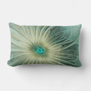 Abstract Sage Green Fantasy Flower Fractal Art Lumbar Pillow