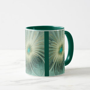 Abstract Sage Green Fantasy Flower Fractal Art Mug