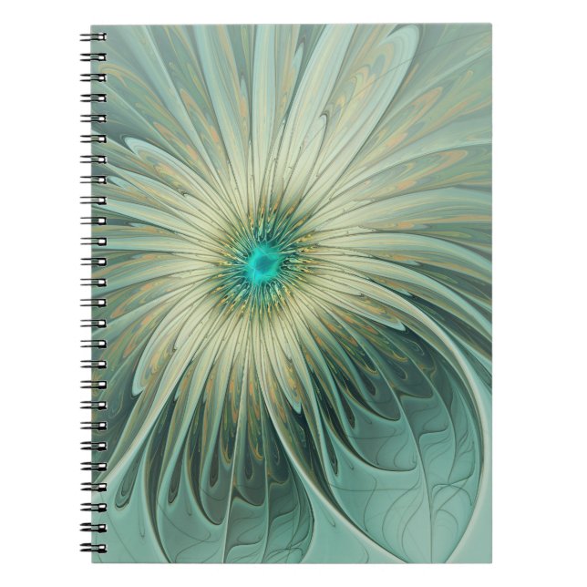 Abstract Sage Green Fantasy Flower Fractal Art Notebook (Front)