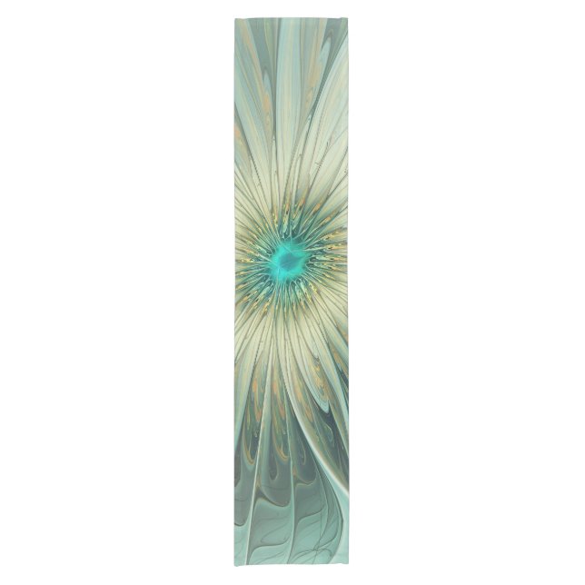 Abstract Sage Green Fantasy Flower Fractal Art Short Table Runner (Front)