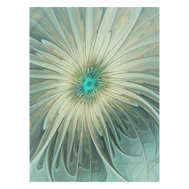 Abstract Sage Green Fantasy Flower Fractal Art Tablecloth (Front)