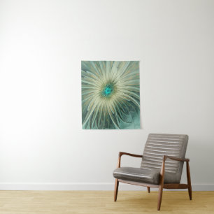 Abstract Sage Green Fantasy Flower Fractal Art Tapestry
