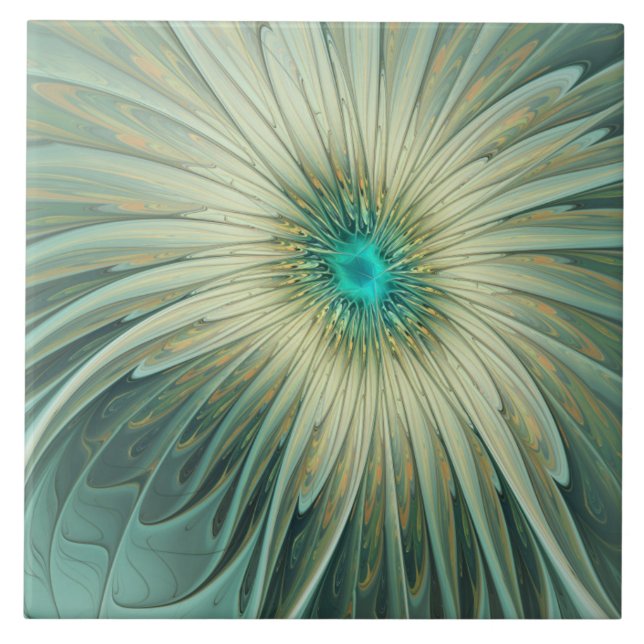 Abstract Sage Green Fantasy Flower Fractal Art Tile (Front)