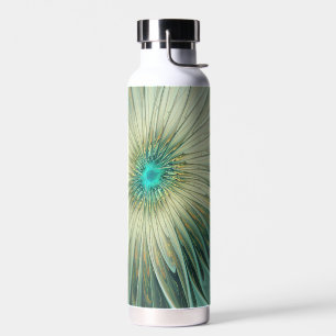 Abstract Sage Green Fantasy Flower Fractal Art Water Bottle