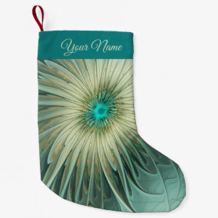 Abstract Sage Green Fantasy Flower Fractal Name Small Christmas Stocking