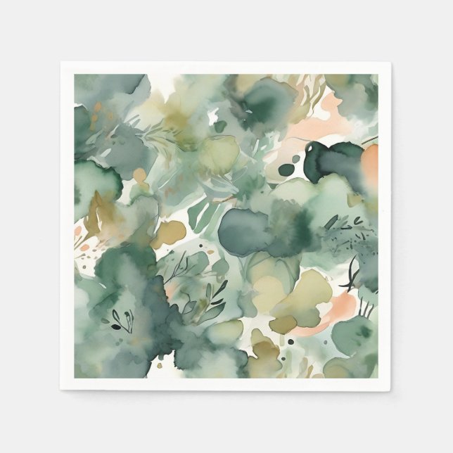 Abstract Sage Green Watercolor Pattern Napkin (Front)