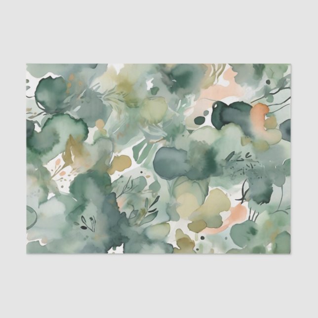 Abstract Sage Green Watercolor Pattern Tissue Paper (Front)