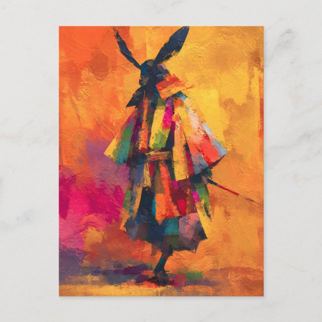 Abstract Samurai Warrior Silhouette Announcement Postcard (Front)