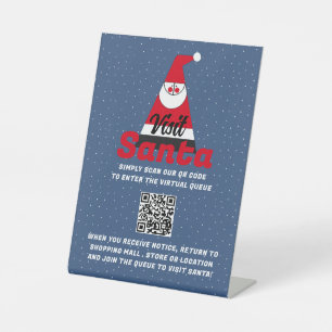 Abstract Santa, Visit Santa, QR Code Queue Pedestal Sign