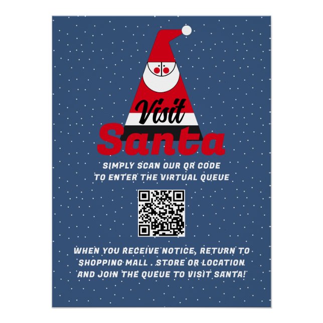 Abstract Santa, Visit Santa, QR Code Queue Poster (Front)
