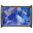 Abstract Sapphire Blue Gold Serving Tray