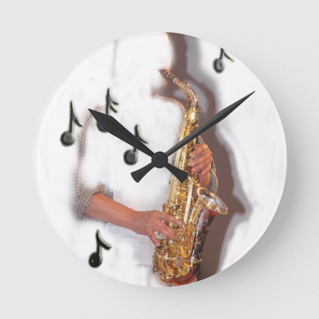 Abstract Saxophone player, music and instrument Round Clock (Front)