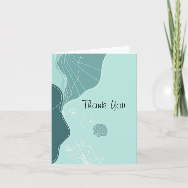 Abstract Scallop Shells and Seaweed Thank You Card (Front)