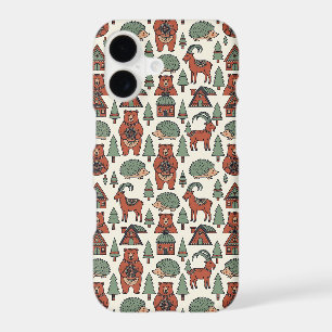 Abstract Scandi Bear Hedgehog iPhone Cases
