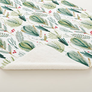 Abstract Scandinavian Christmas Foliage Sage Green Sherpa Blanket