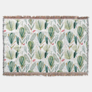 Abstract Scandinavian Christmas Foliage Sage Green Throw Blanket