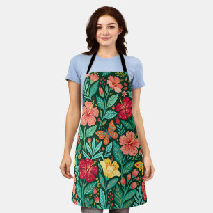 Abstract Scandinavian Hibiscus Butterflies Apron