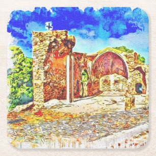 Abstract Scenic Mediaeval Square Paper Coaster