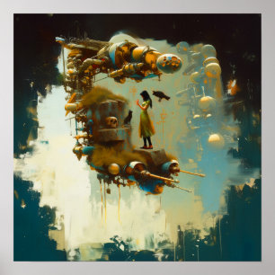 Abstract SciFi Cat Raven Witchy AI Art Matte Value Poster