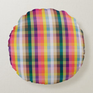 Abstract Scottish Plaid Round Pillow