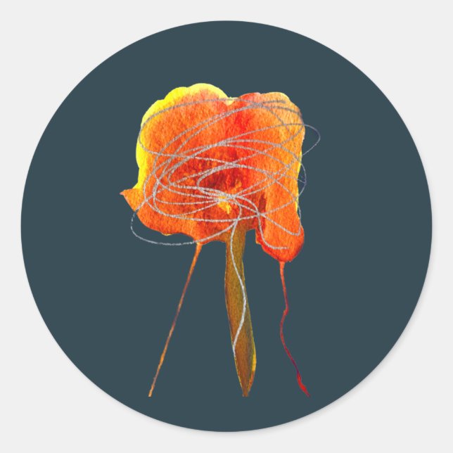 Abstract scribble floral flower modern art classic round sticker (Front)