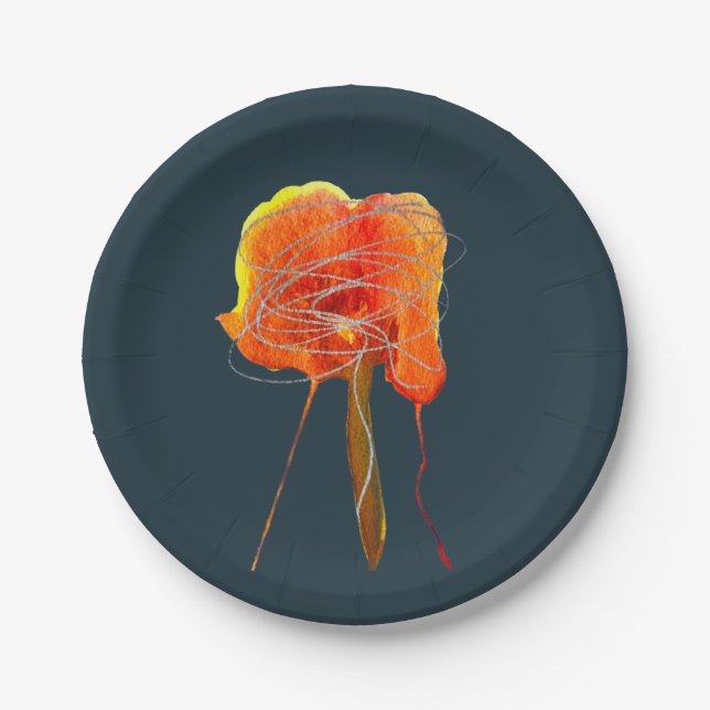Abstract scribble floral flower modern art paper plate (Front)