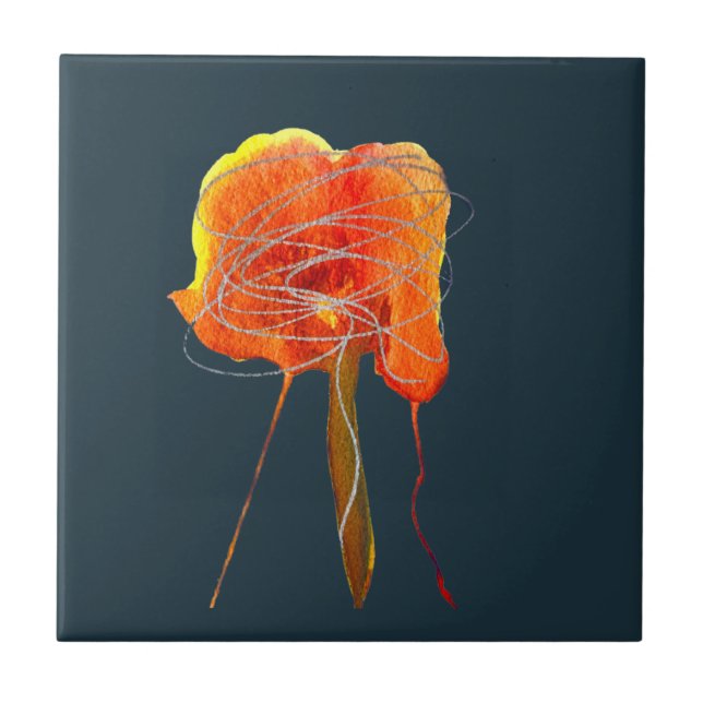 Abstract scribble floral flower modern art tile (Front)