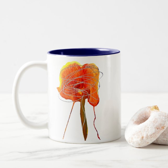Abstract scribble floral flower modern art Two-Tone coffee mug (With Donut)