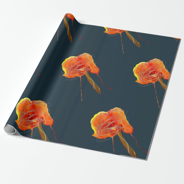 Abstract scribble floral flower modern art wrapping paper (Unrolled)