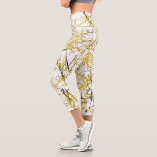 Abstract Scribbles - Mustard and Brown Capri Leggings