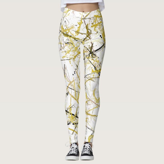Abstract Scribbles - Mustard and Brown Leggings (Front)