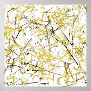 Abstract Scribbles - Mustard and Brown Poster