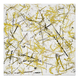 Abstract Scribbles - Mustard and Brown Poster