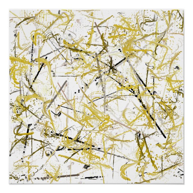 Abstract Scribbles - Mustard and Brown Poster (Front)