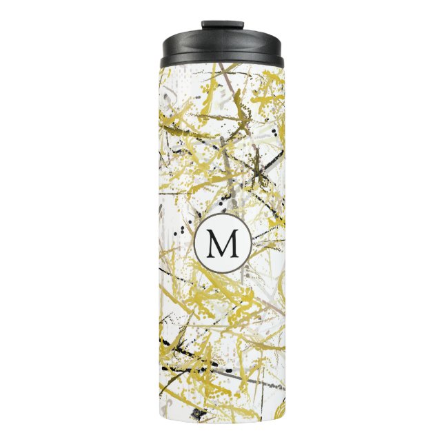 Abstract Scribbles - Mustard and Brown Thermal Tumbler (Front)