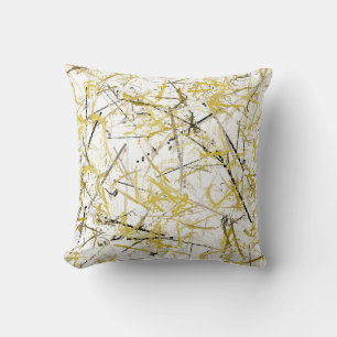 Abstract Scribbles - Mustard and Brown Throw Pillow