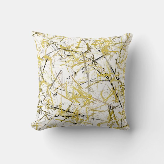 Abstract Scribbles - Mustard and Brown Throw Pillow (Front)