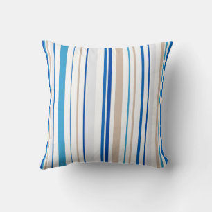 Abstract sea blue & sand striped throw pillow