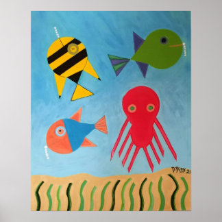 Abstract Sea Creatures Poster