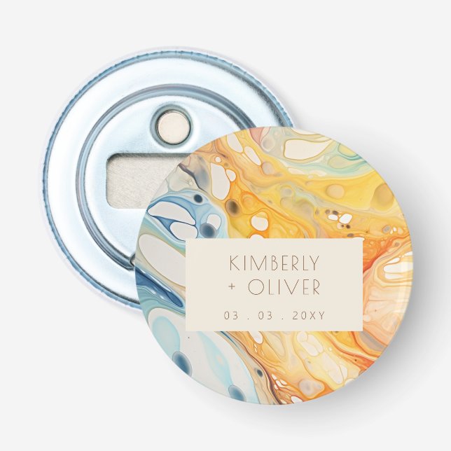 Abstract Sea Waves and Sand Stones Beach Wedding Bottle Opener (Front)