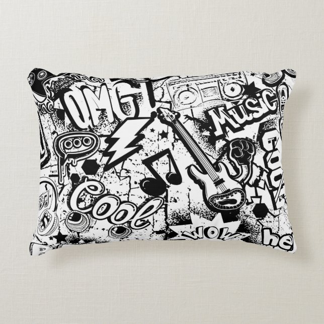 Abstract seamless black and white comics graffiti  accent pillow (Front)