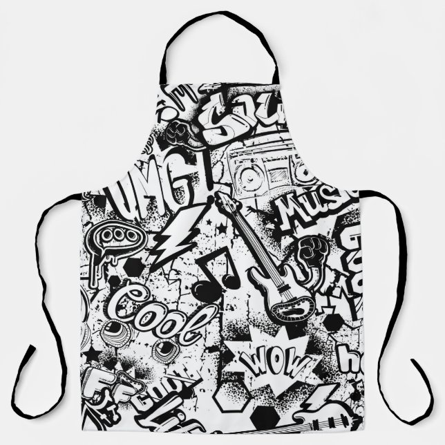Abstract seamless black and white comics graffiti  apron (Front)