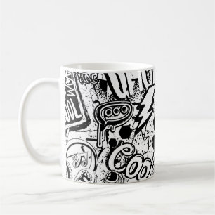 Abstract seamless black and white comics graffiti  coffee mug