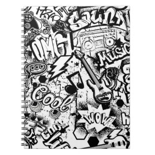 Abstract seamless black and white comics graffiti notebook