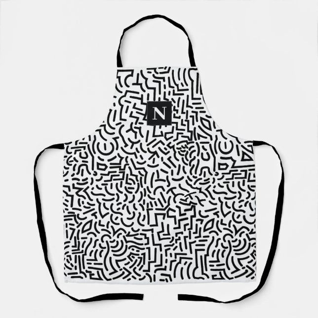 Abstract Seamless Black White Pattern Apron (Front)