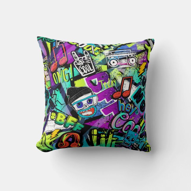 Abstract seamless cartoon pattern. Repeated with m Throw Pillow (Front)