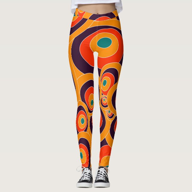 Abstract Seamless Colourful Ovals Pattern Leggings (Front)