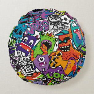 Abstract seamless comics monsters. Cartoon mutant  Round Pillow