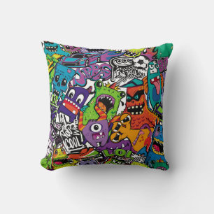 Abstract seamless comics monsters. Cartoon mutant  Throw Pillow
